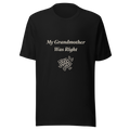 My Grandmother Was Right black sesame folklore t-shirt with hand-drawn sesame seeds, black