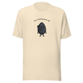 Never Took My Jacket Off t-shirt with a black sesame seed character in its dark seed coat, heather natural