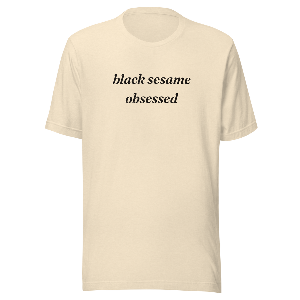 Black Sesame Obsessed text t-shirt, heather natural