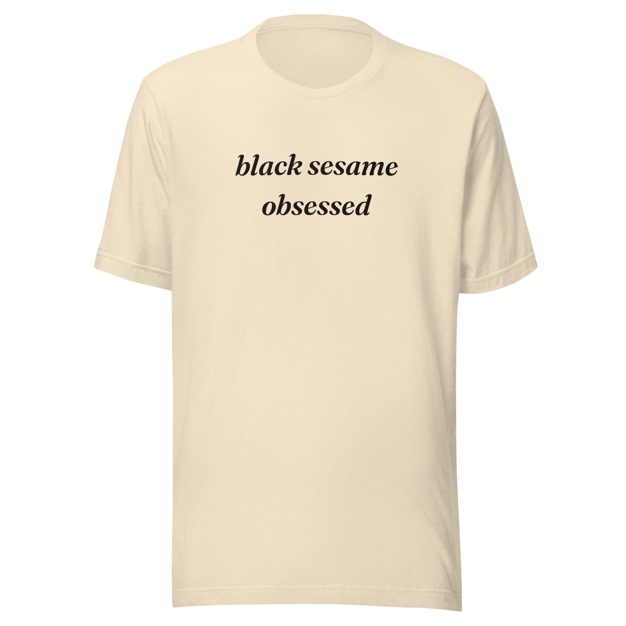 Black Sesame Obsessed text t-shirt, heather natural